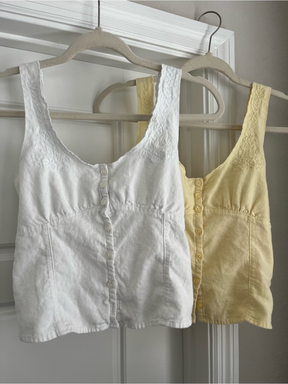 2 Hollister Button Front Cotton Tanks with Embroidery Detail XS